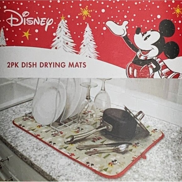 Disney Holiday Set Kitchen Drying Mats Absorbent Christmas Mickey 2 Pack Set Tan - Picture 9 of 14
